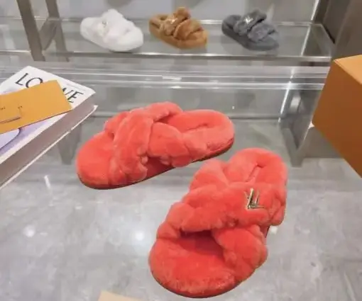 LV Orange Fuzzy Slipper Sunset Flat Mules