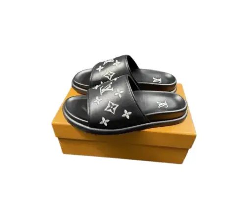 LV x Takashi Murakami Slipper 6AM Flat Mule Black With Logo
