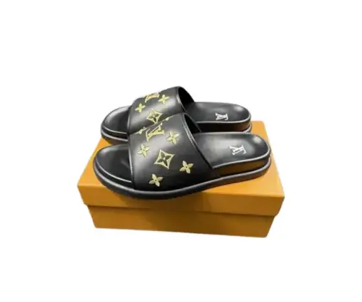 LV x Takashi Murakami Slipper 6AM Flat Mule Black With Yellow Logo