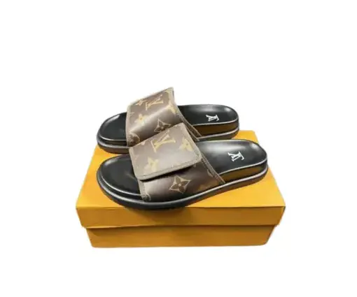 LV Slipper Chocolate Strap 6AM Flat Mule Black