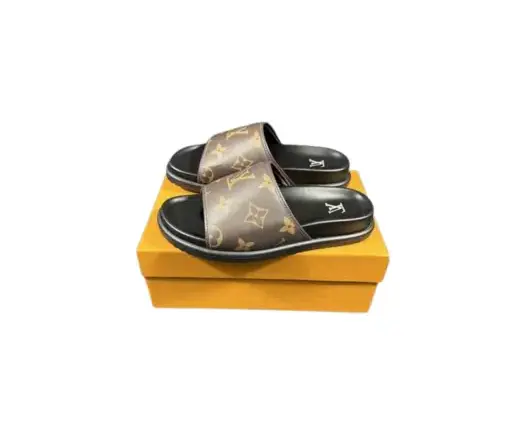 LV Slipper 6AM Flat Mule Black With Chocolate Strap