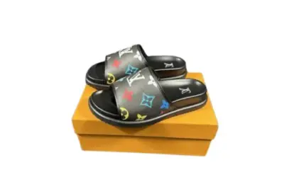 LV Slipper 6AM Flat Mule Black With Logo Multicolour