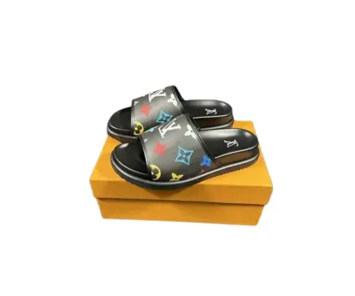 LV Slipper 6AM Flat Mule Black With Logo Multicolour
