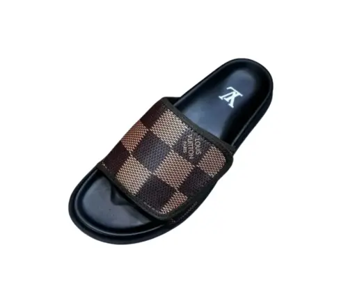LV Slipper 6AM Flat Mule Black With Other Canvas Brown