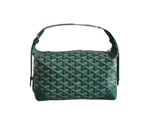 Goyard Boeing 25 Toiletry Crossbody Messenger Bag Goyardine Canvas Leather Trim Green