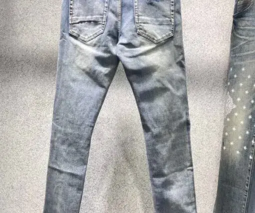 Alternative view of Amiri Men's Skinny Distressed Jeans With Blue Leather Details And Washed Damaged Finish