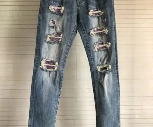 AMIRI Varsity Ripped Skinny Jeans Indigo Blue Stretch-Cotton Denim