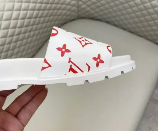 Alternative view of LV Monogram White Slipper With Red Logo On Slides