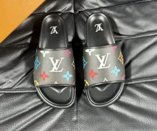 Alternative view of LV Slipper 6AM Flat Mule Black With Logo Multicolour