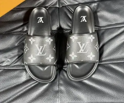 Alternative view of LV Slipper 6AM Flat Mule Black With White Logo