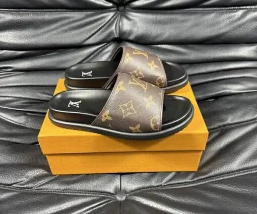 Alternative view of LV Slipper 6AM Flat Mule Black With Chocolate Strap