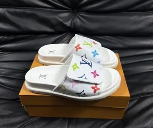 Alternative view of LV Slipper Multicolour Logo On Strap 6AM Flat Mule White