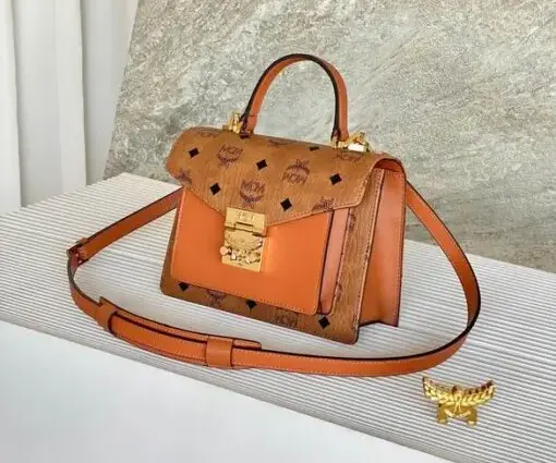 MCM Tracy Satchel Bag Brown
