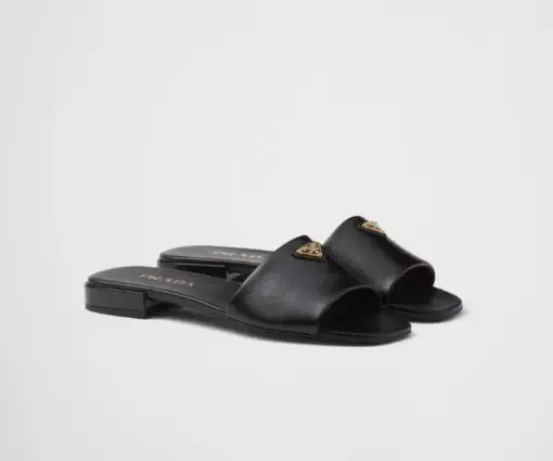 Prada Saffiano patent leather slides black