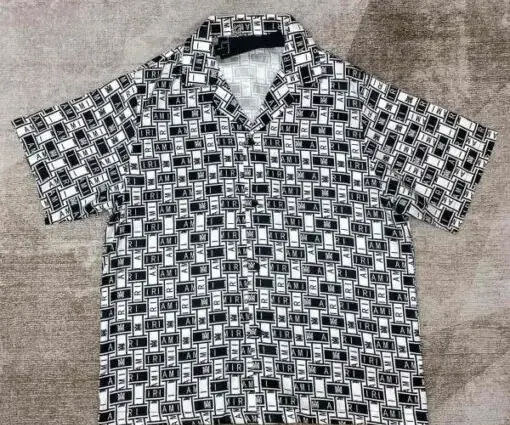 Amiri Short Sleeve Shirt Grey & White Silk Check