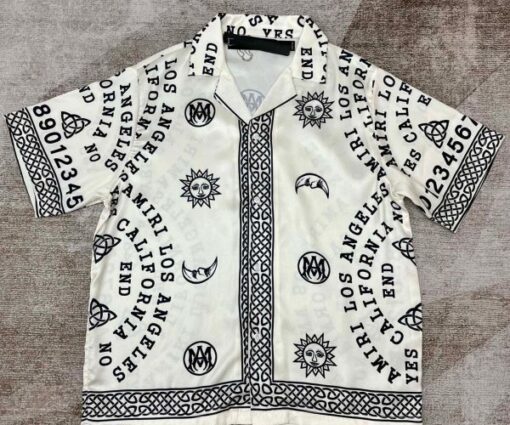 Amiri Ouija Board Print Silk Bowling Shirt White
