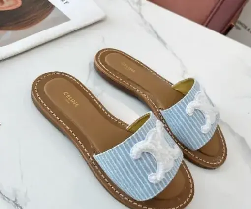 Celine Leather Sandals White & Blue