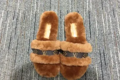 LV Lock It Mule Sandal Plush Camel Mink Fur