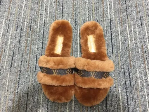 LV Lock It Mule Sandal Plush Camel Mink Fur