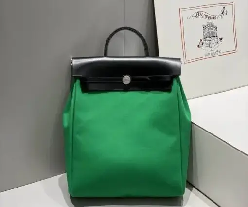 Hermes Herbag A Dos Zip Backpack Green & Black