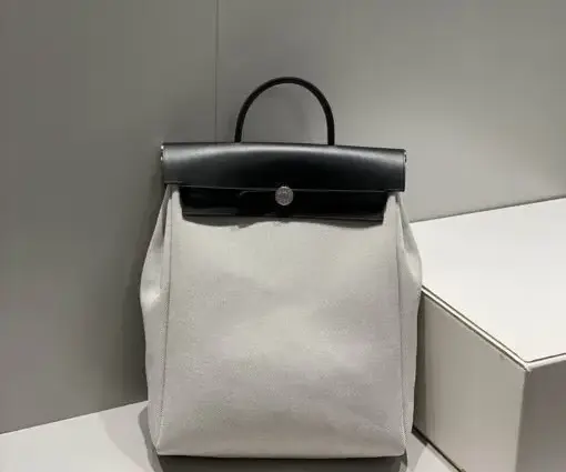 Hermes Herbag A Dos Zip Backpack Black & Off White