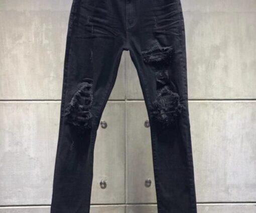 AMIRI Black MX1 Distressed Stretch-Denim Jeans With Leather Patches