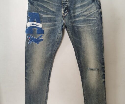 Amiri Varsity Applique Logo Skinny Jeans Antique Indigo Wash
