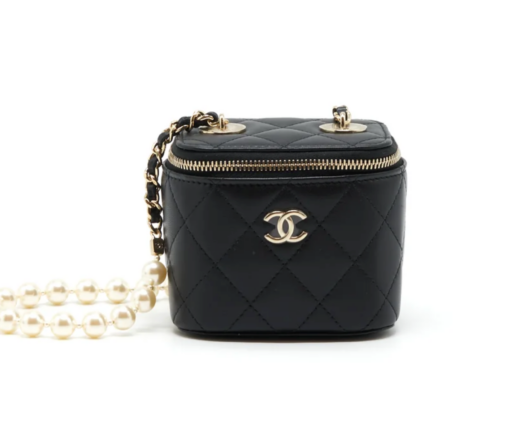 Chanel Mini Vanity With Pearl Chain Lambskin Black